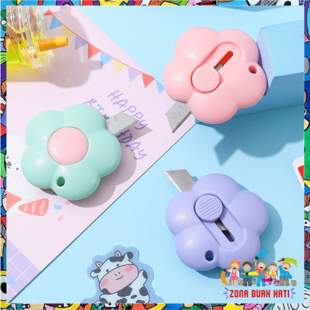 

ZBH Cutter Mini Portable Bentuk Bunga Pemotong Kertas Cutter Lucu Bentuk Flower Warna Pastel Untuk Unboxing Paket