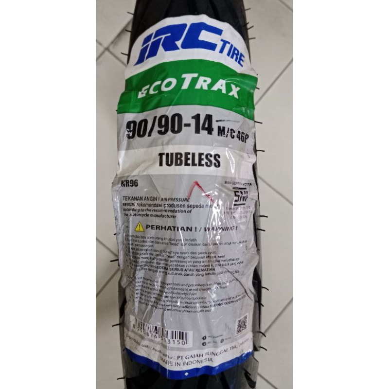 Ban IRC 100% original, Tubeless, ukuran 90/90 14 ECOTRAX nr96, untuk semua jenis matix(beat/vario te