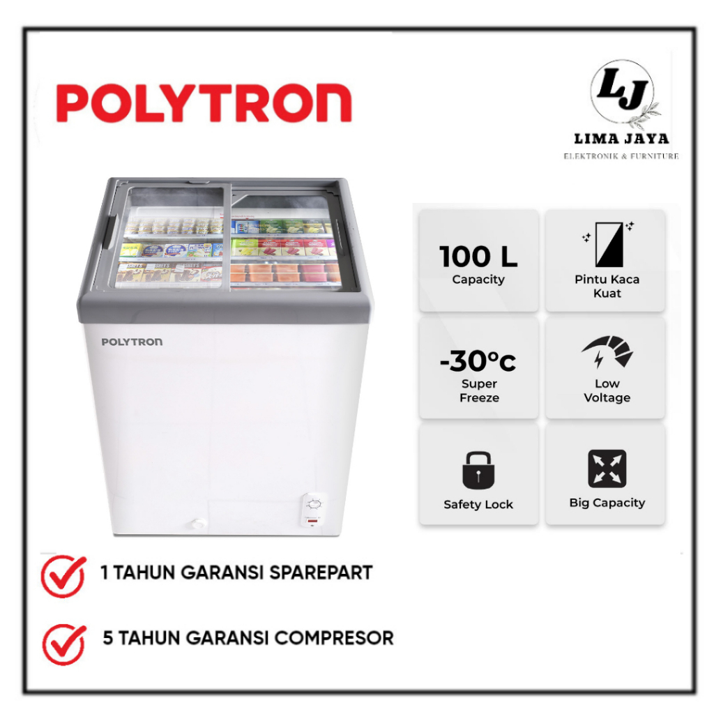 Chest Freezer Polytron PCF129 Freezer Box Kaca Lemari Slide Lemari Pembeku Polytron