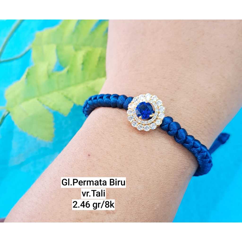 Gelang tali variai charm permata biru kadar 375 8k