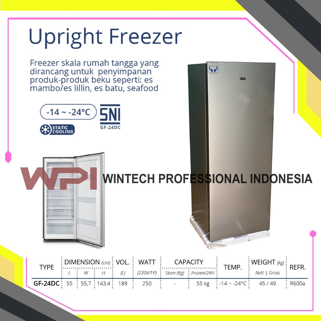 Gea GF-24DC Upright Freezer / Kulkas Es Batu / Freezer Asi Berdiri - Kulkas Pembeku Es Lilin, Es Mam
