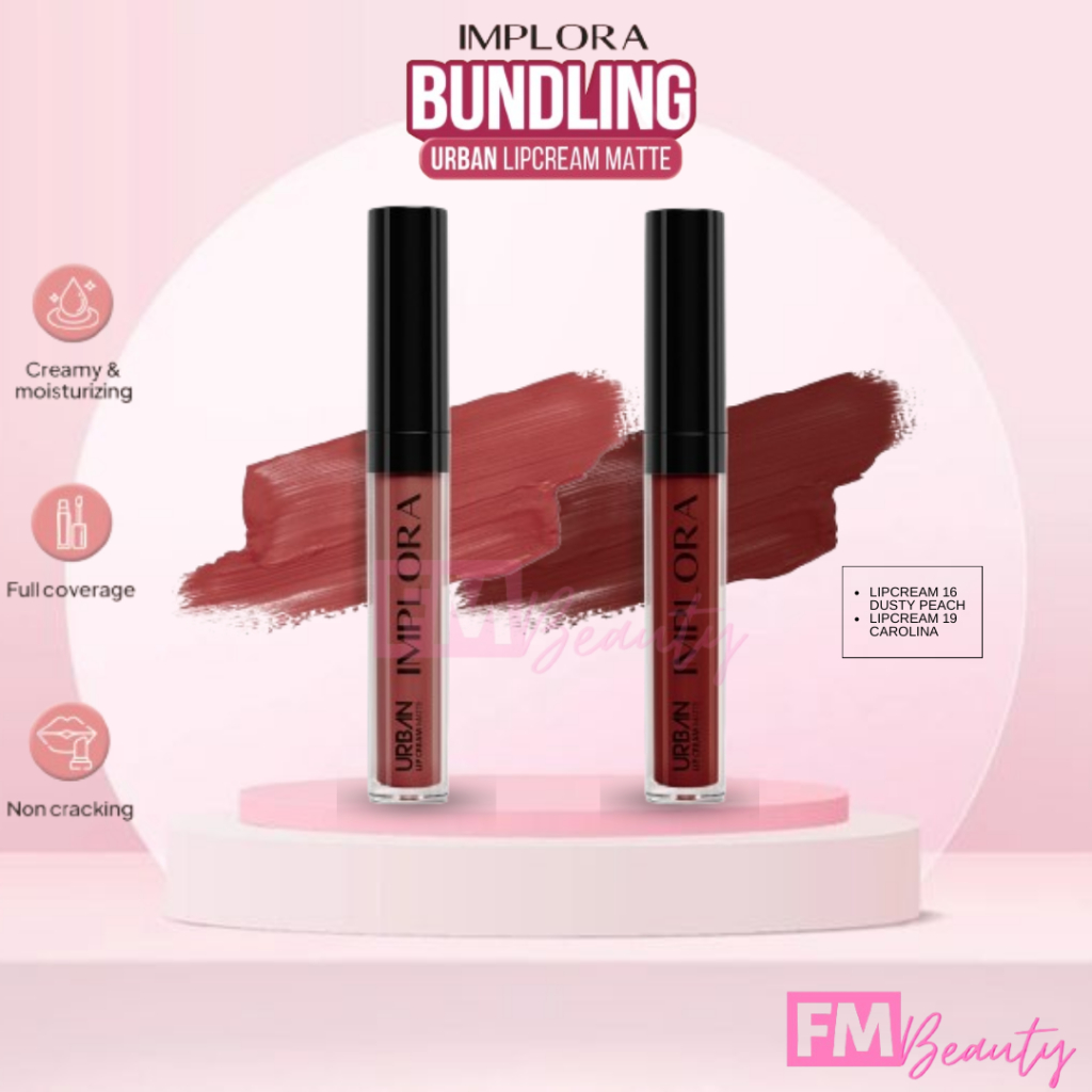 BISA COD Implora 16 Dusty Peach + 19 Carolina Paket 1 Set Ombre Urban Lipcream Matte Implora