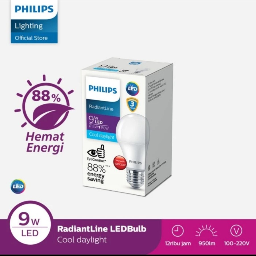 lampu led philips 9 watt putih