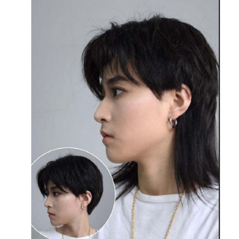 Wig Pria Rambut Pendek Poni Dan Panjang Sebahu Bagian Belakang Warna Hitam Natural Gaya Pria China K
