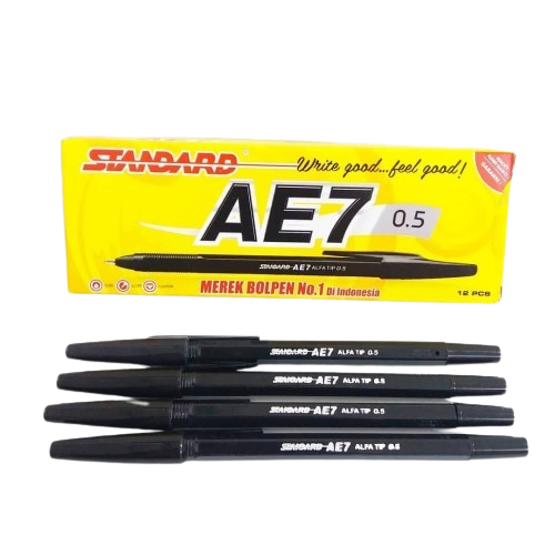 

BOLPEN AE7 STANDART HITAM 0.5 ISI 12 /pack