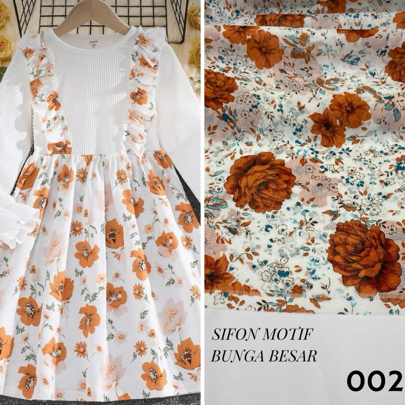 Kain Sifon Ceruti Babydoll Motif Bunga-Bunga Besar | Bahan Kerudung Hijab Motif | Lebar 115cm | Harg