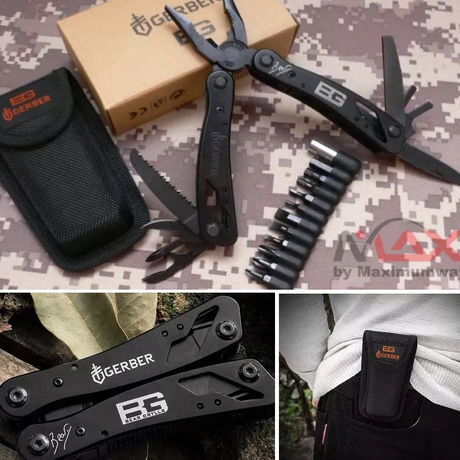 KODE I4T EDC Alat Survival Multifungsi Tang Obeng Pisau Gunting dll dengan tas pinggang untuk keadaa
