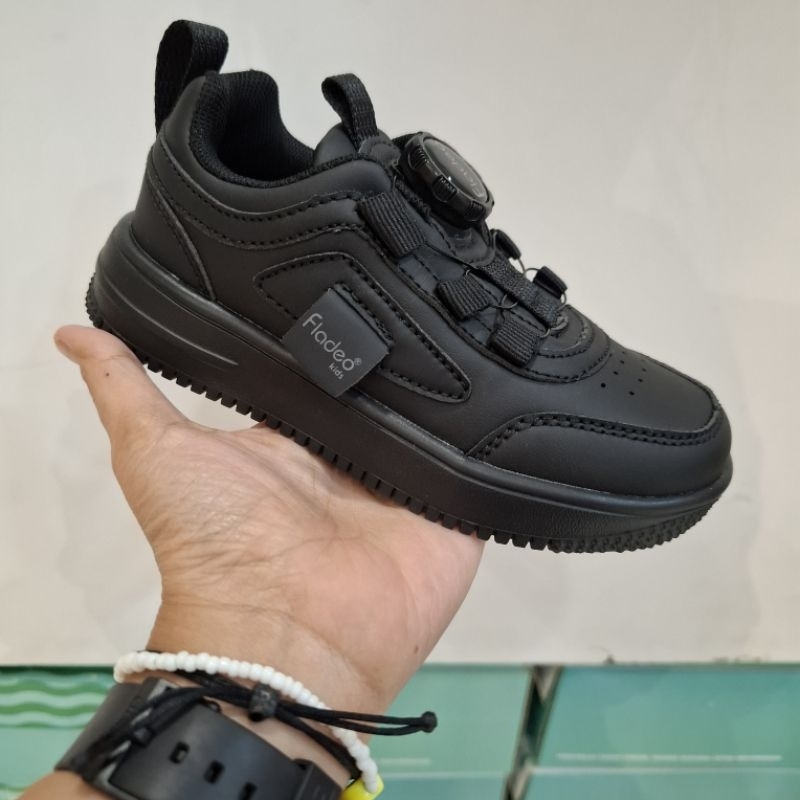 sepatu snekers sekolah anak full hitam fladeo kidz size 26-30