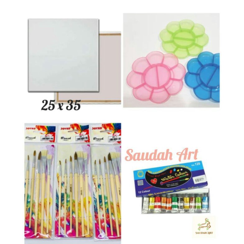 

TERLARIZZZ Paket Kanvas Lukis kanvas 25x35 kuas palet cat air