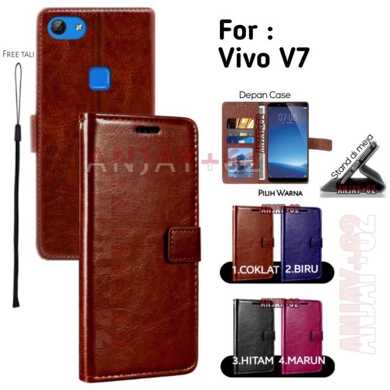 Case Flip Cover Vivo V7 model 1718 Casing dompet Kulit PU