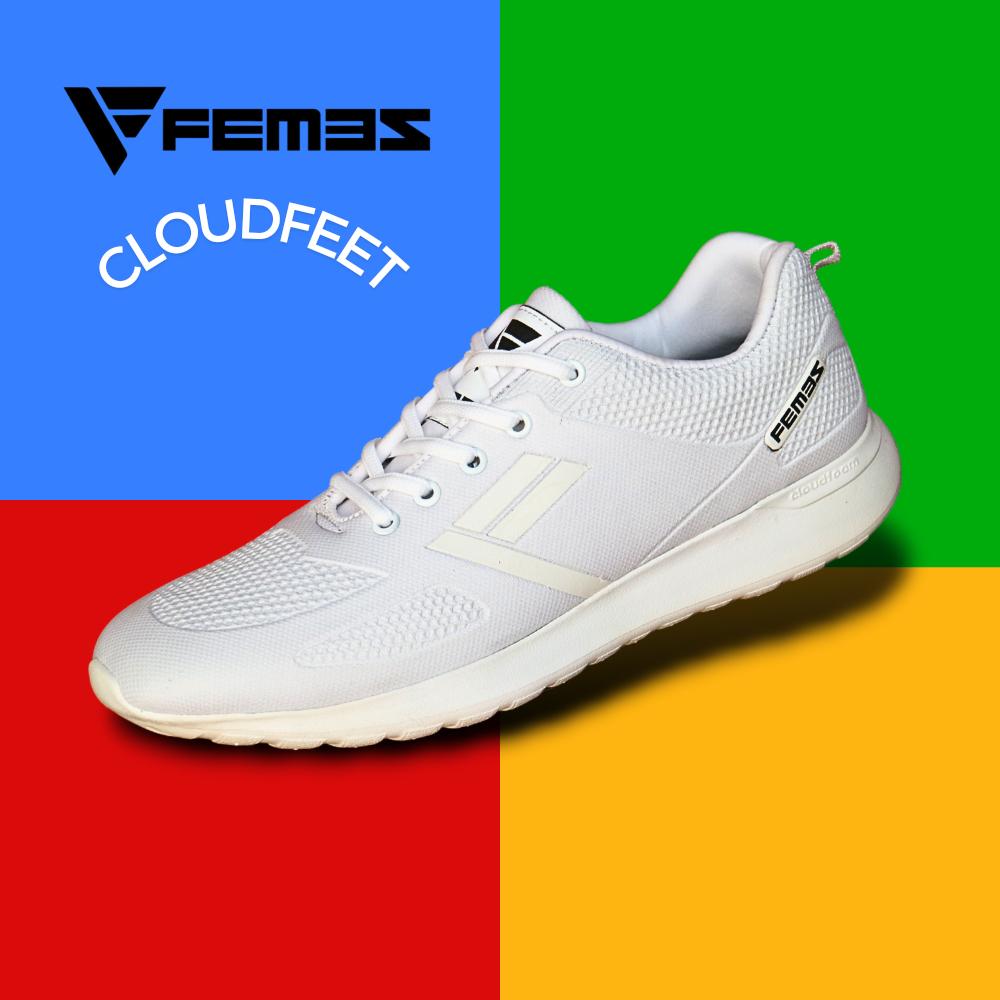 Femez Cloudfeet 44-48 Sepatu Sneakers Pria Original - Ukuran 44-48 Jumbo Big Size Full White Putih
