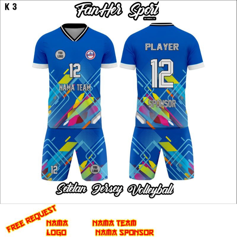 setelan Jersey voli volly volleyball full printing // setelan kaos celana olahraga full printing // 
