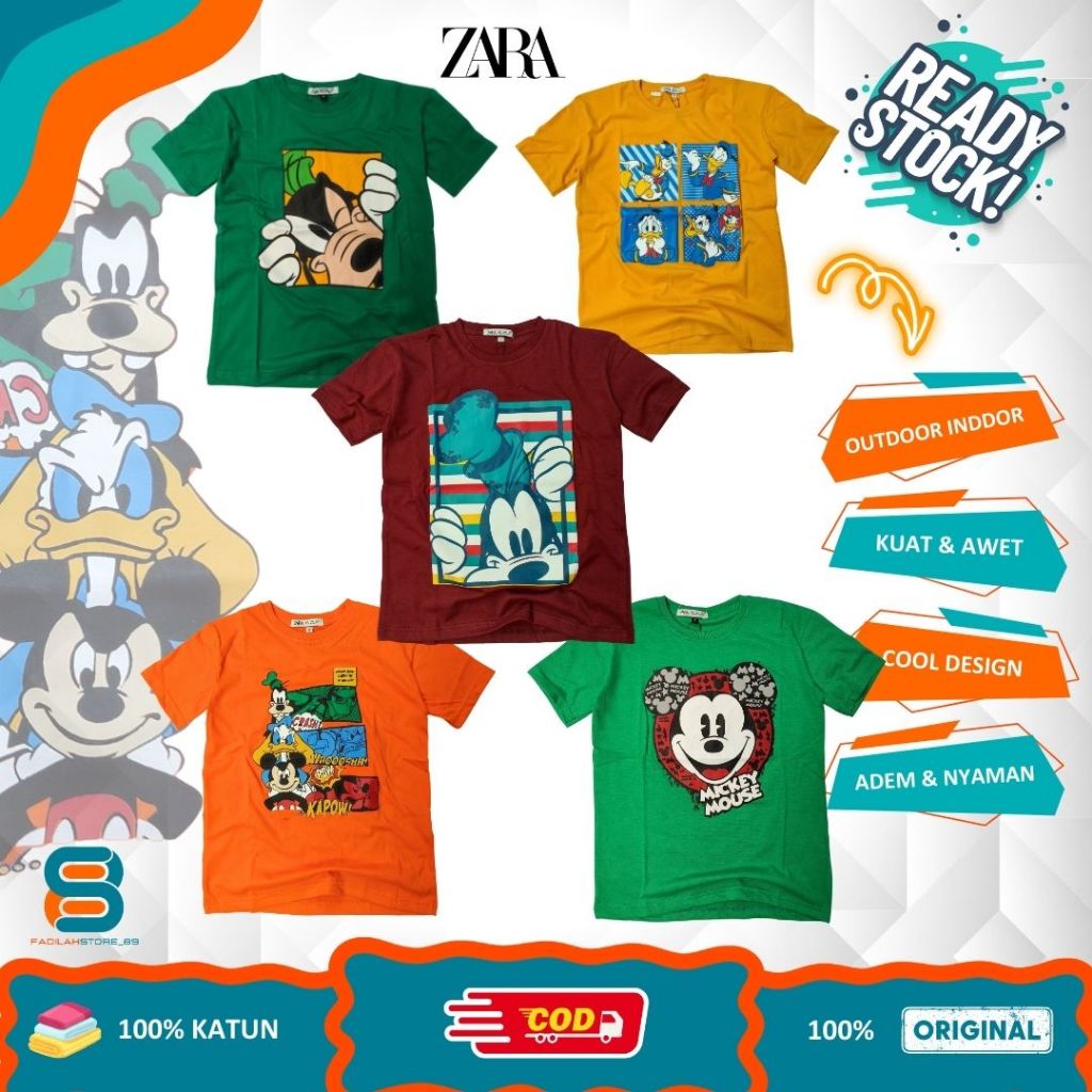 Baju kaos atasan disney anak laki laki branded Zara premium umur 7 - 14 tahun sisa export cmt garmen