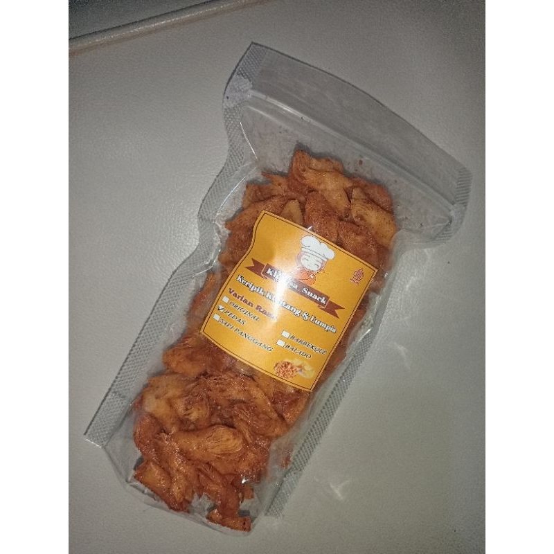 

Keripik Lumpia | varian rasa , pedas , balado , Barbekque , saping panggang | berat bersih 125g