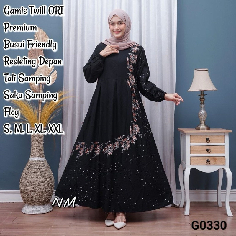 gamis twill busui ukuran s-4l tali samping halus adem tidak menerawang