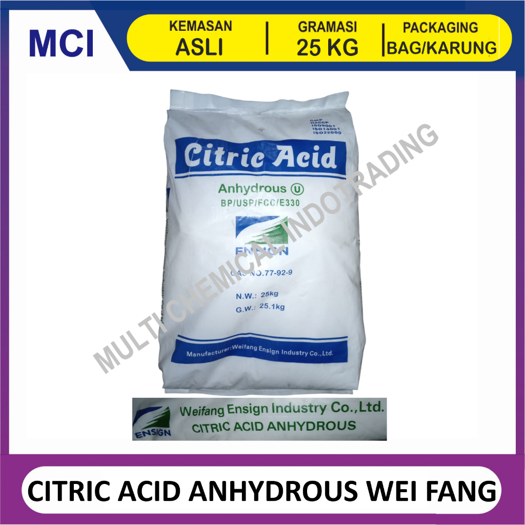 

(KHUSUS GOSEND/INSTANT) CITRIC ACID CITRUN ASAM SITRAT ANHYDROUS WEI FANG - 1 BAG 25 KG