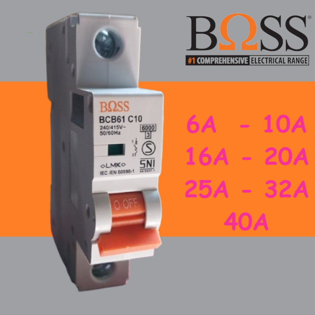 MCB 1Phase Breaker 10kA 6A - 40A merk Boss - Original Product