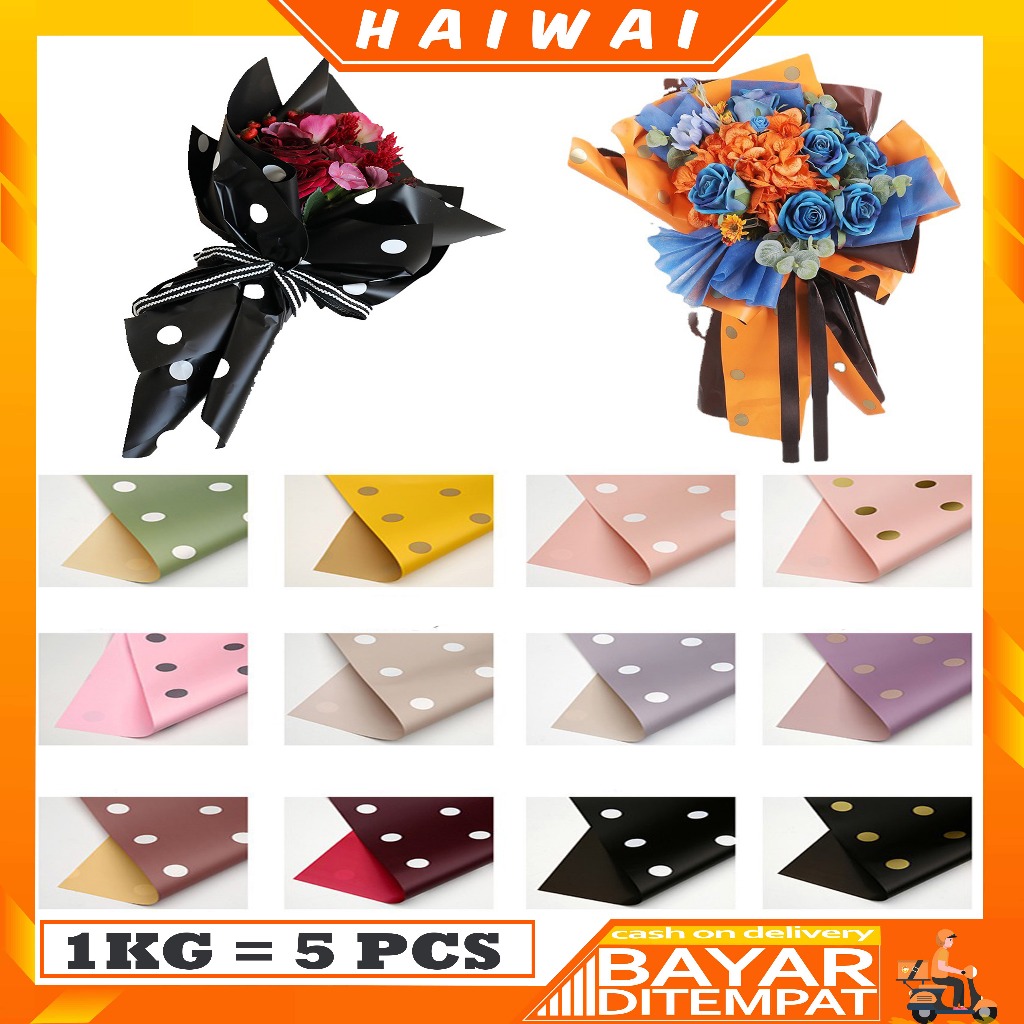 

HaiWai (1PACK) 20 Lembar Flower Wrapping Polkadot Cellophane Kertas Buket Bunga KB11