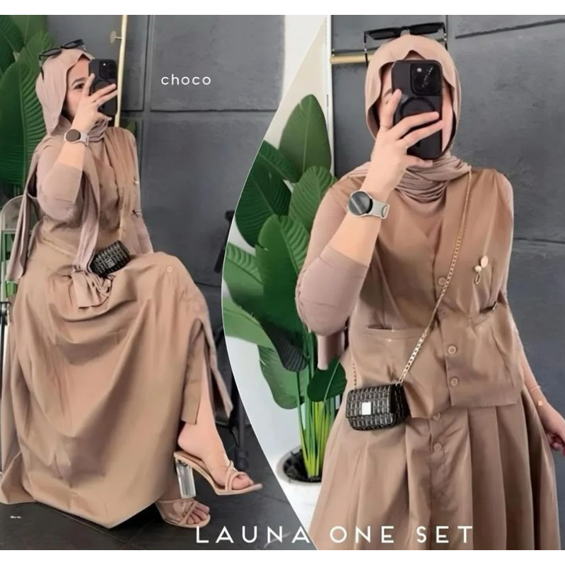 [ PROMO ] Launa One Set - Bahan  Linen Rami Baju Setelan Wanita Terbaru 2024 Yng Viral Setelan Viral