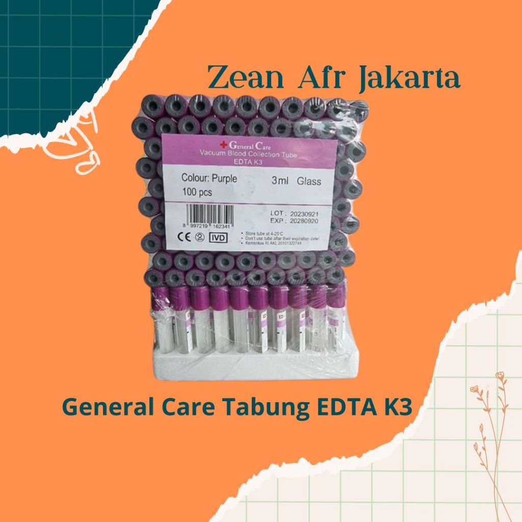 Tabung EDTA 3ml glass/EDTA K3/EDTA 3ML General Care