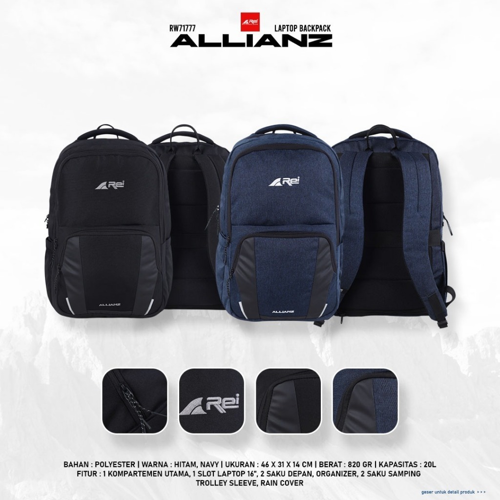 Tas Ransel Pria 25L ALLIANZ BLK AREI OUTODOORGEAR - BACKPACK REI 25L ALLIANZ BLK - RANSEL LAPTOP 14"