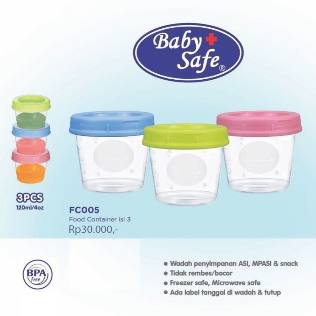 Baby Safe FC005 Food Container 120ml Tempat Makanan Bayi MPASI Susu ASI BPA Free Microwave Freezer