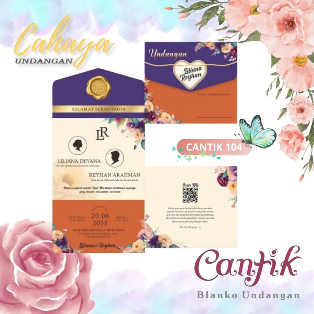Blangko Undangan Kertas Undangan Pernikahan CANTIK 104 Harga Termurah Gratis File Setting