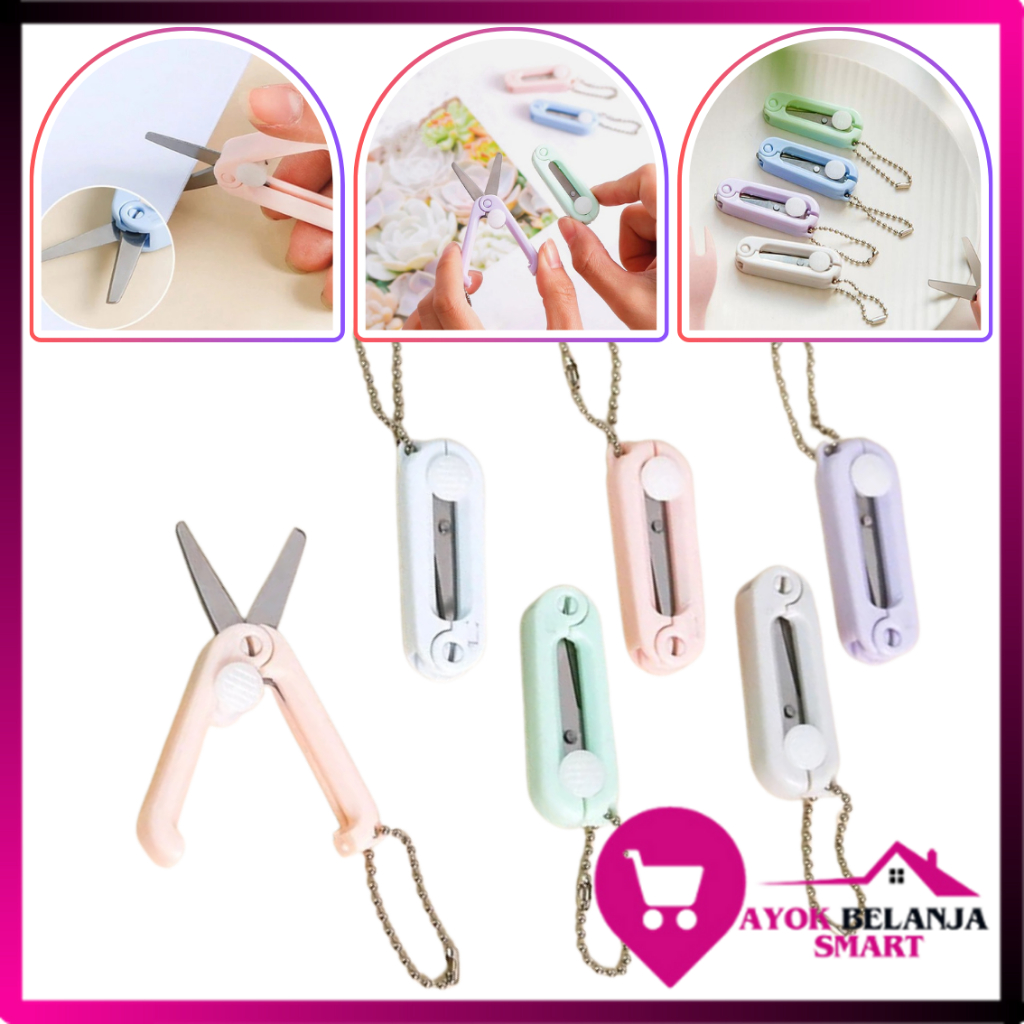 

ABS Gunting Lipat mini Portable tarik Stainless Steel Retractable Mini Folding Scissors Pemotong Kertas Paper Cutter lucu