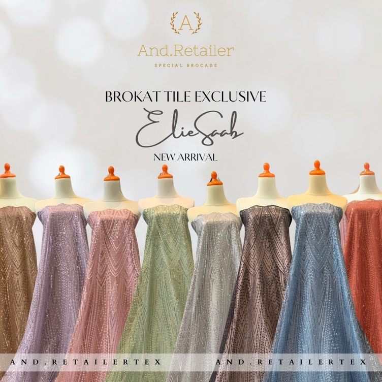 KODE F64T Bahan Kain Brokat Tile Payet Sequin Elie Saab Harga 5meter