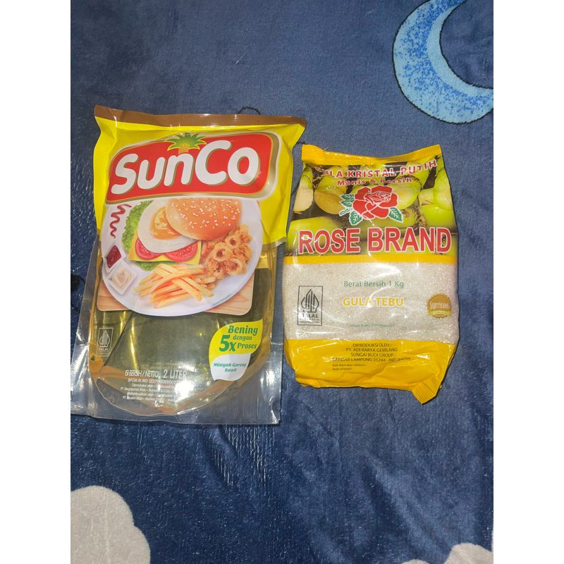 

minyak sunco 2liter dan gula rosebrand kuning 1kg