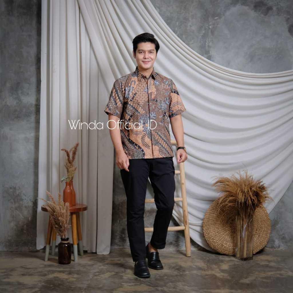 HEM BATIK PRIA WARNA MERAH MAROON HEM LENGAN PENDEK MARUN