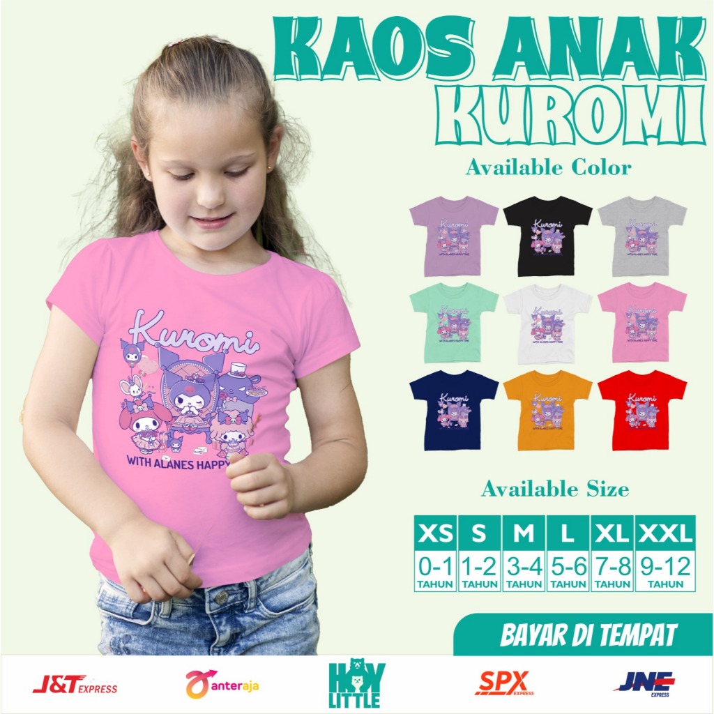 Kaos anak perempuan Distro Kuromi Love Tshirt 2024 Girls USIA 1-12 TAHUN Baju Anak kecil kain Motif 