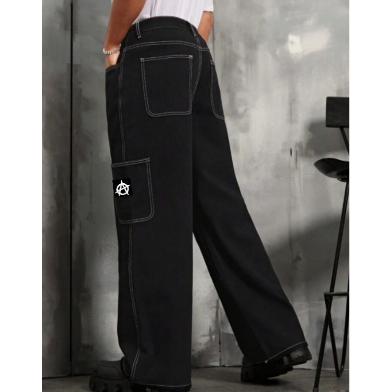 FRIENDLY MAN Clana panjang denim celana panjang Cargo Pria