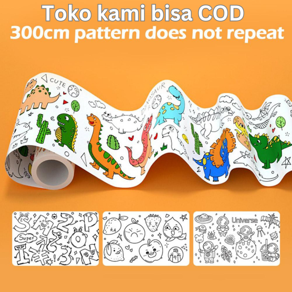 

AMSZKE Kertas Mewarnai Tempel Dinding Drawing Paper Roll 300cm Dinosaurus - AM-33 - Multi-Color