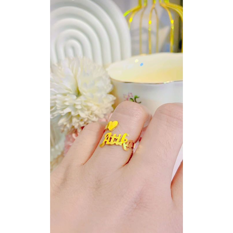 Set Gelang nama cincin nama sendiri elegan sepuh emas