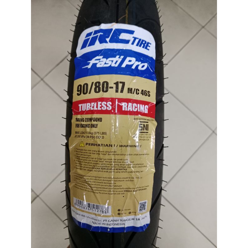 BAN IRC 100% ORIGINAL, TUBELESS, UKURAN 90/80-17FASTI PRO, BAN RACING RING17, untuk  JALAN BASAH DAN