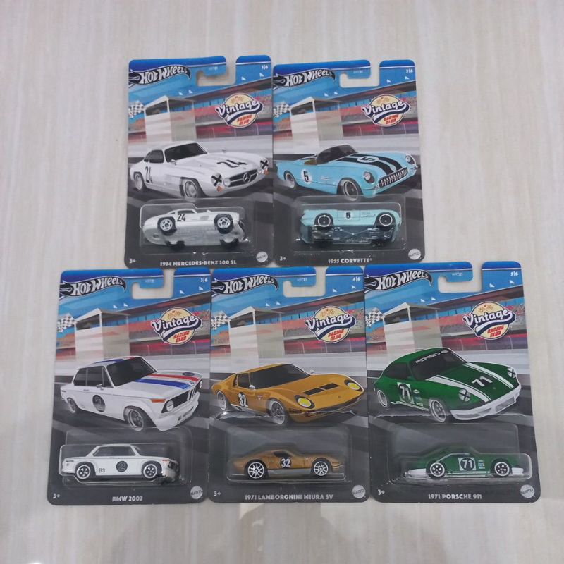 HOT WHEELS VINTAGE RACING CLUB 1 SET MERCEDES, CORVETTE, BMW, LAMBORGHINI, PORSCHE (NEW/MOC)