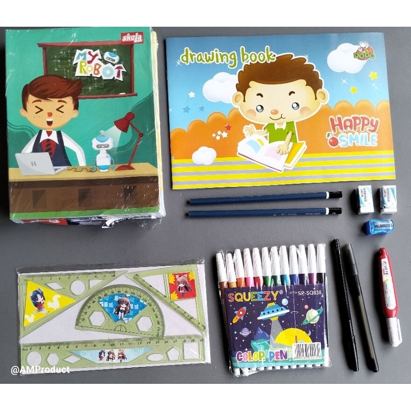 

8 in 1 paket perlengkapan buku sekolah alat tulis sekolah murah