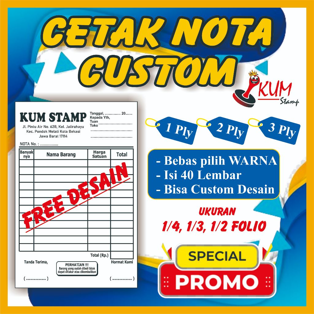NOTA CUSTOM / KWITANSI / BON TOKO Tanpa MINIMAL ORDER