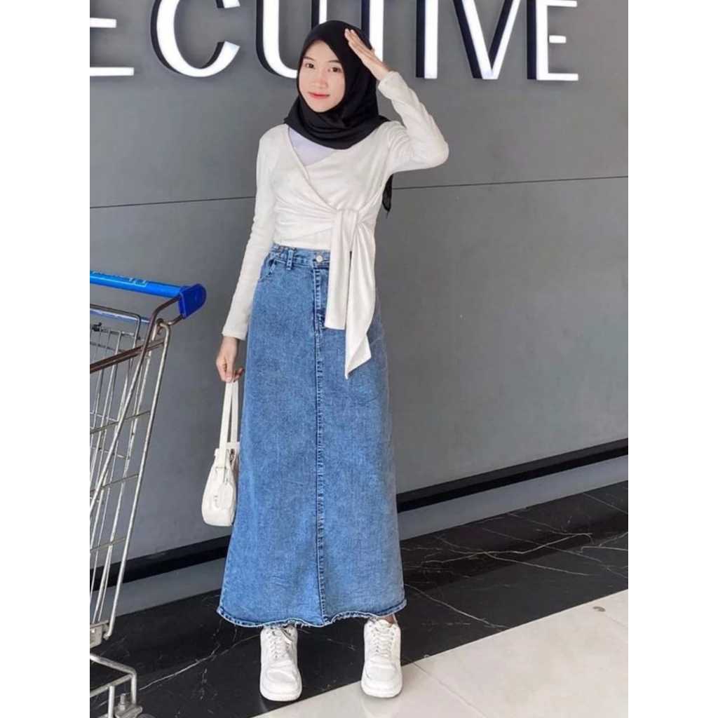 Rok Jeans Skirt Theana - Rok Jeans Span Jumbo Stretch  Bigsize