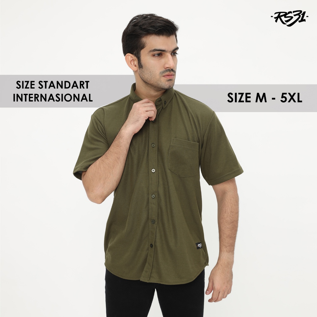 RS31 Baju Kemeja Michigan Shirt Army Basic Cowok Jumbo - Kemeja Polo Pria Dailywear Lengan Pendek Sa