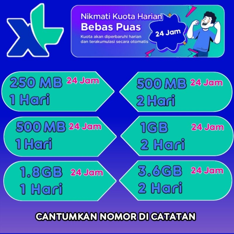 INJECT ISI LANGSUNG Kuota XL Harian 24 Jam