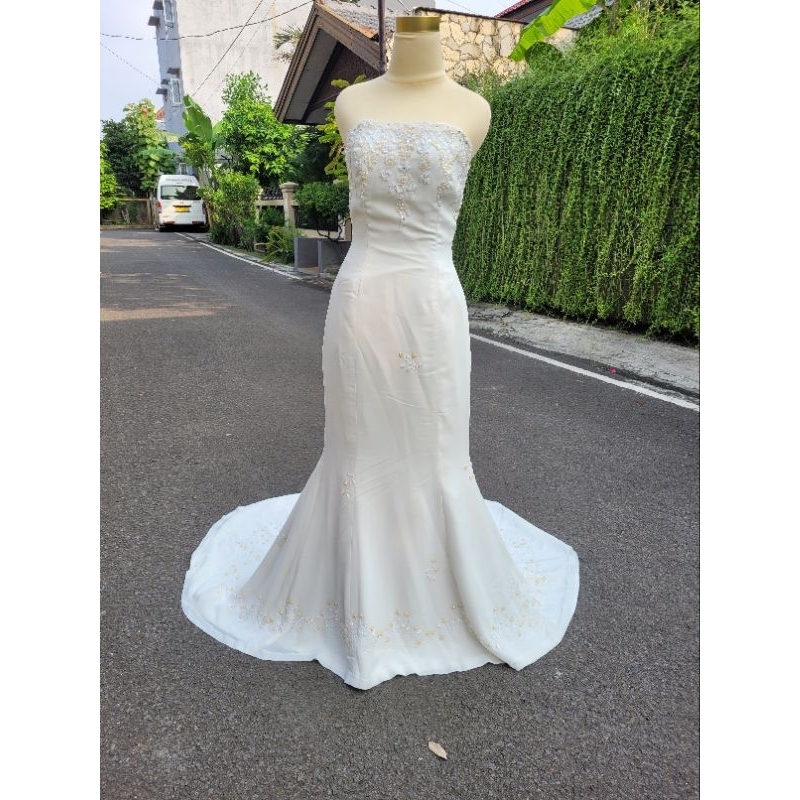 Gaun Pengantin Wedding Dress Bridal Bride Putih White Simple Korean Korea Prewedding Japan Import Je