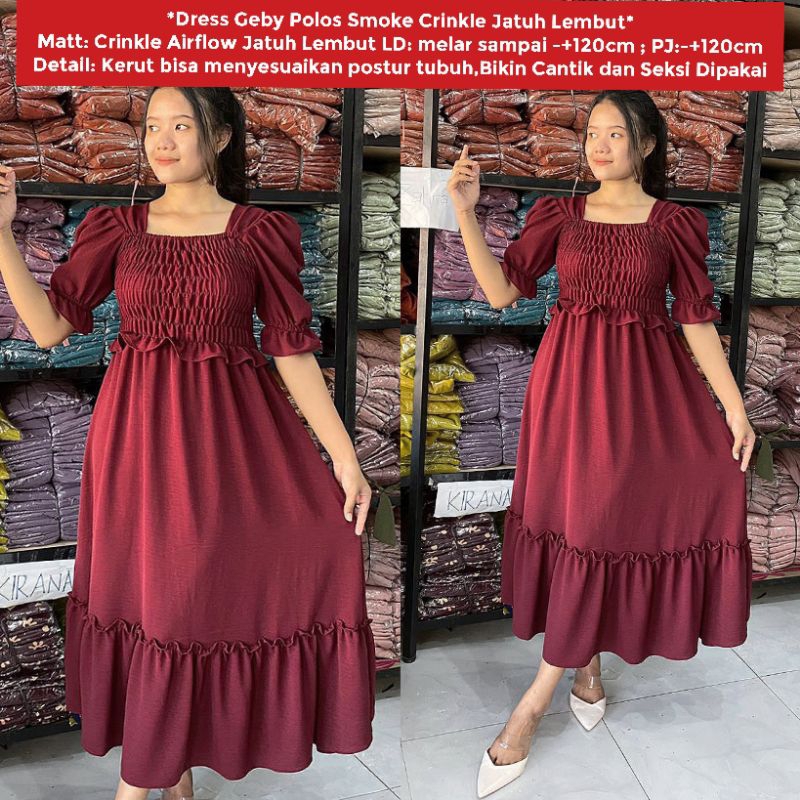 Dress Geby Crinkle Polos / Dress Crinkle / Dress Crinkle Rempel / Dress Cantik / Dress Murah / Dress