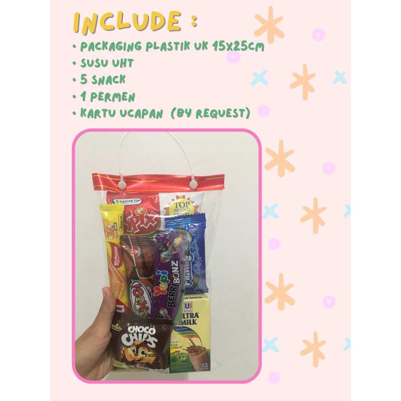 

BINGKISAN SNACK ULANG TAHUN ANAK/SNACK ULTAH ANAK/PAKET ULTAH/SOUVENIR ULTAH/KHITAN/ SUNAT/NATAL/LEBARAN/CHRISTMAS/TAHUN BARU/IMLEK