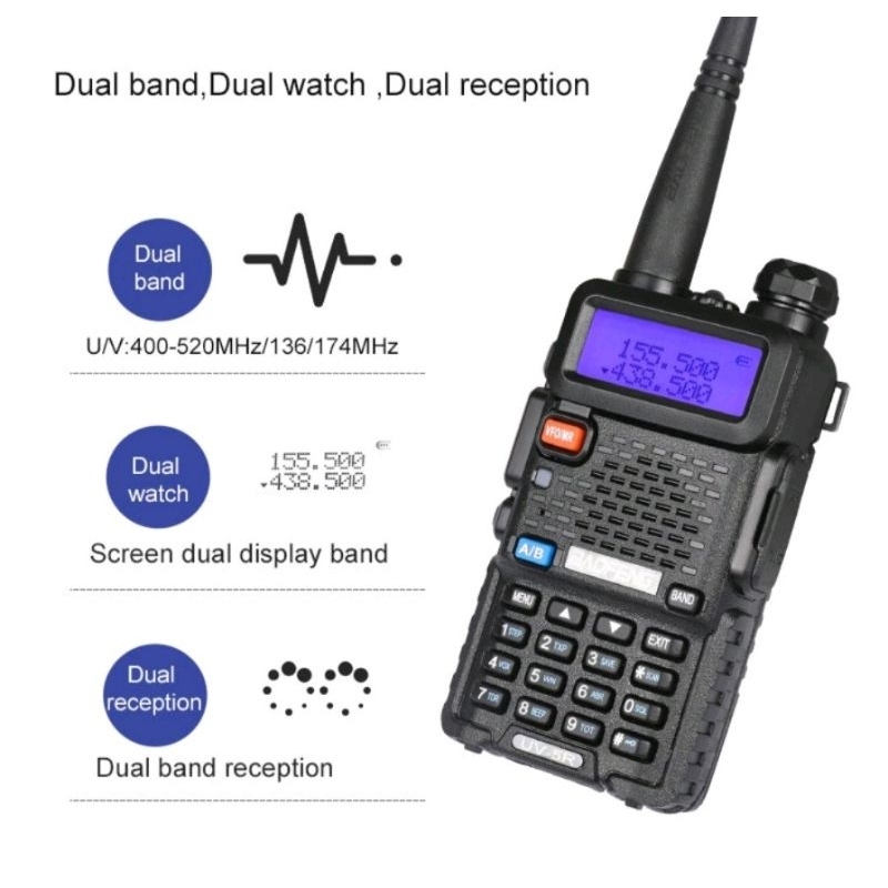 HT PXTON UV5R Dual Band Walkie Talkie Radio Komunikasi UV 5R 5W UHF+VHF Handy Talky