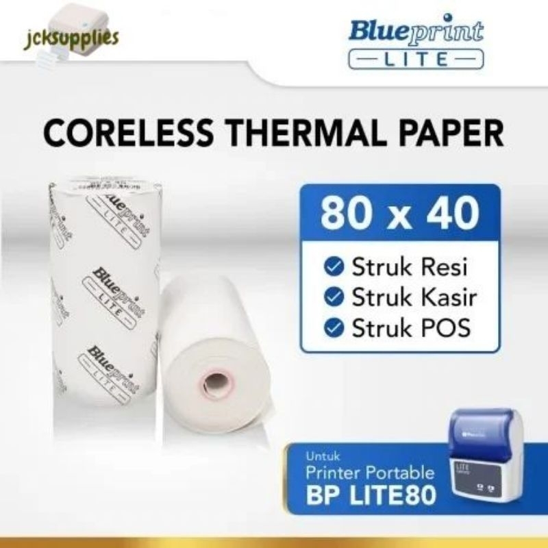 

Kertas Thermal / Kertas Kasir / Kertas Struk BLUEPRINT Lite 80x40 mm