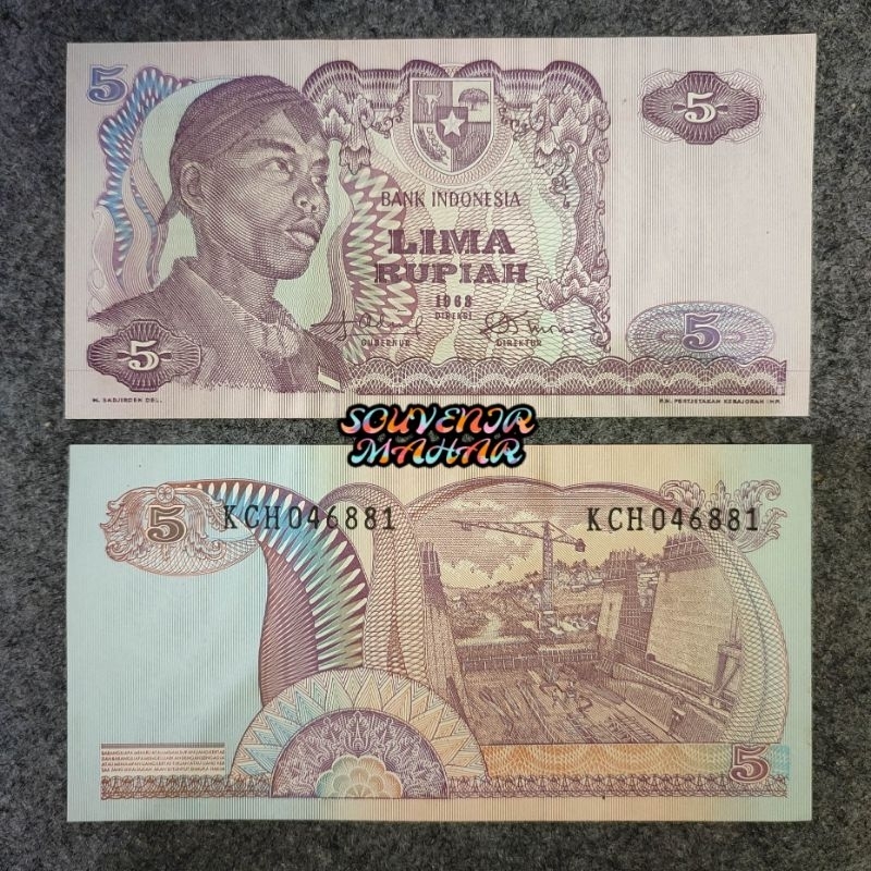 (Au/Unc/Gress) Uang kuno 5 rupiah jendral sudirman tahun 1968 bahan mahar nikah 24 2024 2025 25 rupi