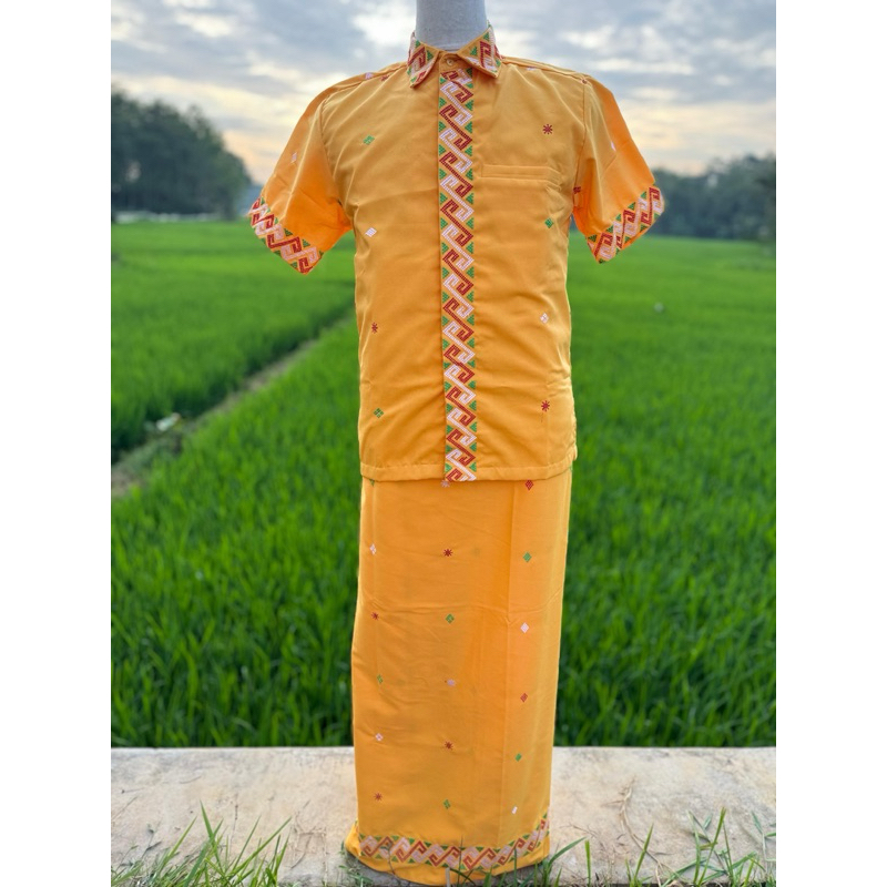 Satu Set Baju Bordir Pria Kuning Kunyit