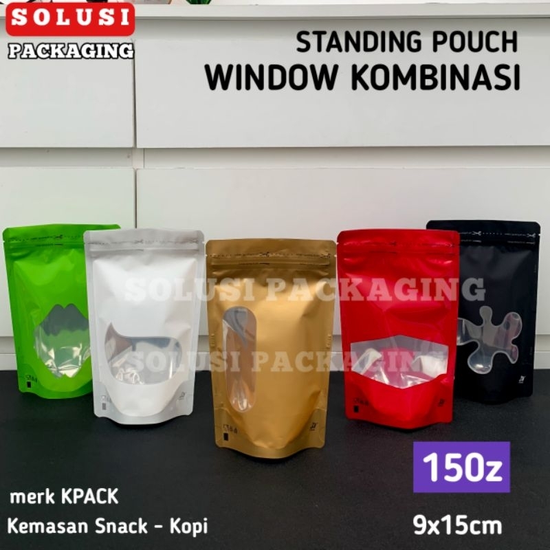 [ isi 100 PCS ] STANDING POUCH KOMBINASI 9X15 KPACK TRANSMETZ window 150Z PLASTIK Klip Transmet hita